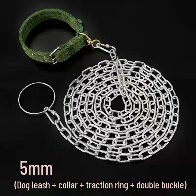 Bite-Resistant Rust-Proof Dog Leash and Chain Collar