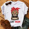 Casual Kawaii Animal Cartoon Cat Dog Graphic Womens T-Shirt 90S Summer Shirts Short Sleeve Loose White Blouse O-Neck Female Tops