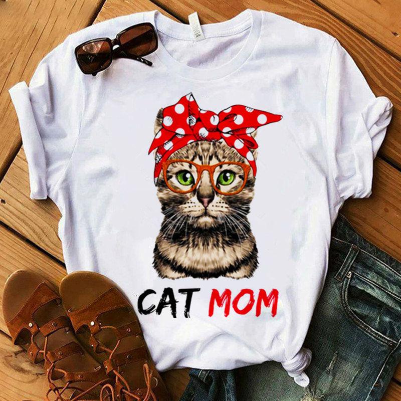 Casual Kawaii Animal Cartoon Cat Dog Graphic Womens T-Shirt 90S Summer Shirts Short Sleeve Loose White Blouse O-Neck Female Tops
