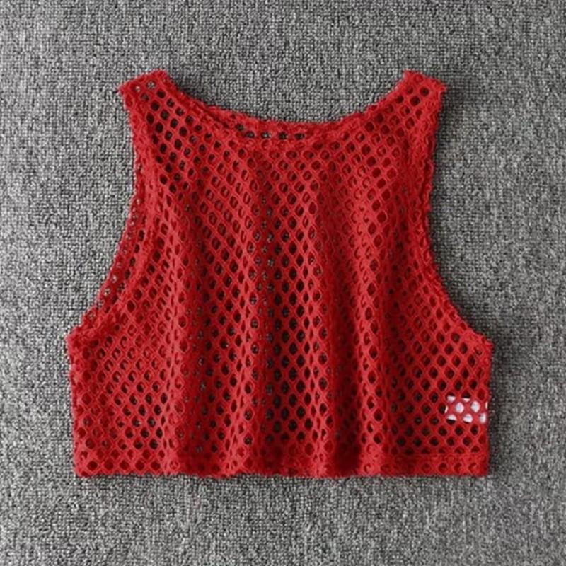 New Women's Sexy Mesh Sleeveless See-Through Round Neck Tank Top