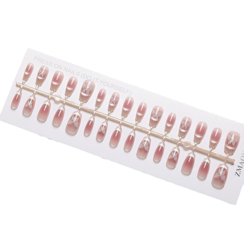 Nail Art Gilded Cat's Eye Blush Tips - 30-Piece Set, Handmade & Ready-to-Wear In XS/S/M
