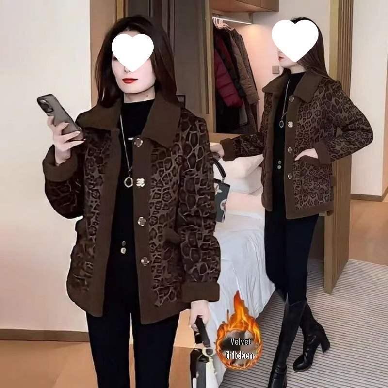 Elegant 2025 Woolen Leopard Print Short Jacket - Versatile and Warm Fashion for Women