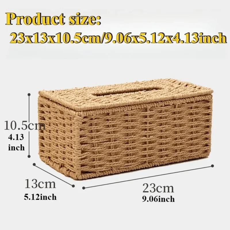 1PC Rattan Handmade Knitting Tissue Box Vintage Napkin Holder for Barthroom Kitchen Home Hotel and Office Home Storage Decor