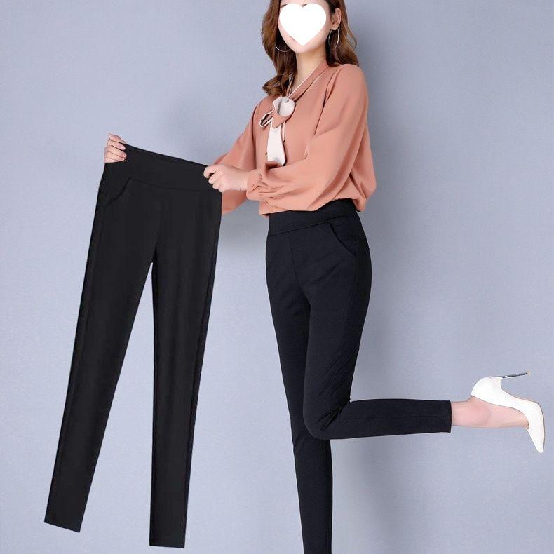 Women's Fleece-Lined Stretchy High Waist Cropped Pants - Plus Size, Black, Versatile for Spring/Autumn 2025