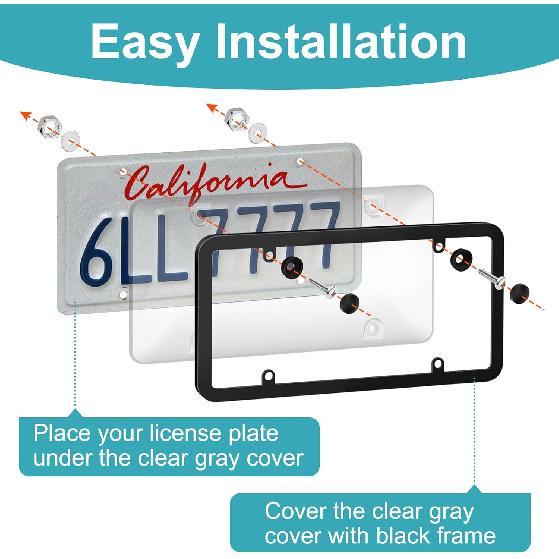 License Plate Frame Cover, Clear License Plate Protector 2 Pack, ABS Car Rear Front Plate Frames With Screws Caps, Rustproof, Unbreakable, Easy Tall
