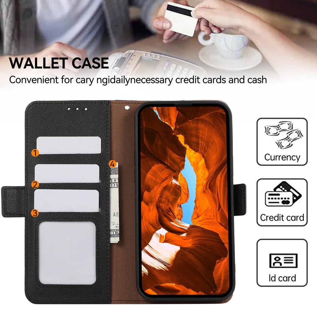 ABEEL For iPhone 14 Pro Max Case PU Leather Litchi Texture RFID Blocking Card Holder Phone Cover