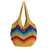 Rainbow Color Big Tote Bags For Women Woolen Knitted Big Capacity Shopper Shoulder Hobo Bag 2026 Summer New University Book Bags