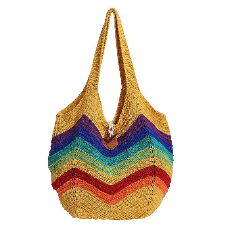 

Fashion Rainbow Yarn Women s Shoulder Bag Ethnic Style Knitted Bag Casual Ladies Backpack Leisure Handbag for Women