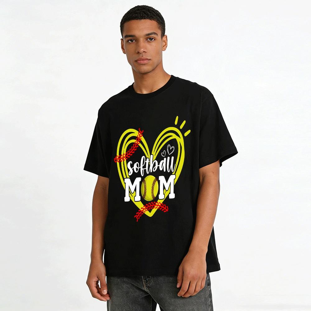 Softball Mom Heart Print Casual Short Sleeve T-Shirt Pure cotton T-shirt