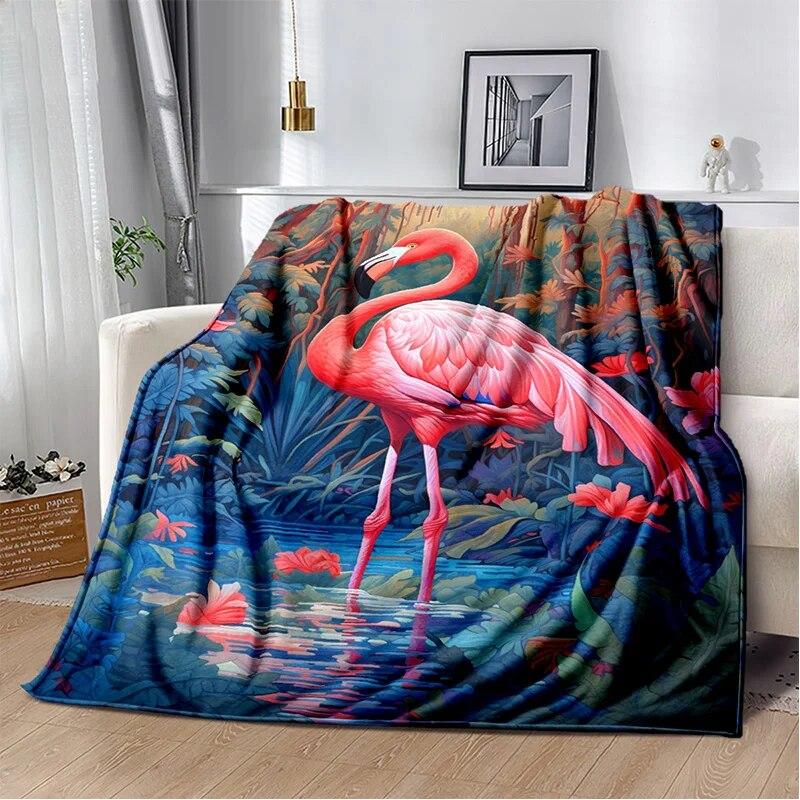 Cartoon Pink Flamingo Rainforest Love Bird Blanket,Soft Throw Blanket for Home Bedroom Bed Sofa Picnic Travel Cover Blanket Kids
