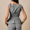 Women Sleeveless Plaid Vintage Checkered Slim Fit Shirred Waist Peplum Top with Tie Shoulder Straps Casual Blouse