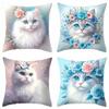 Cute Flowering Cat Throw Pillow Covers With Digital Printing Of Short Plush Fabric Car-Shaped Sofa Cushion For Office Home Decor