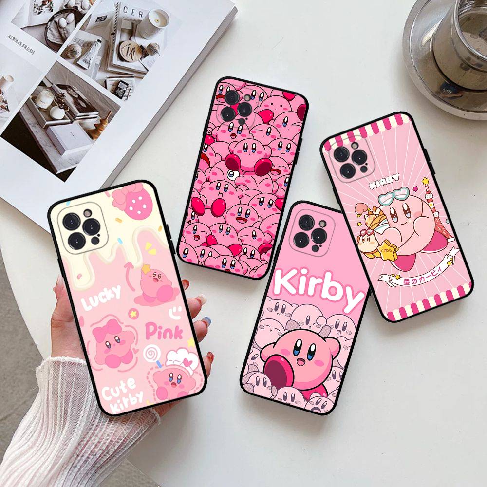 Anime K-Kirby Lovely Phone Case For Iphone 16 15 17 13 14 12 11 Pro Max Plus Black Shell Cover Case