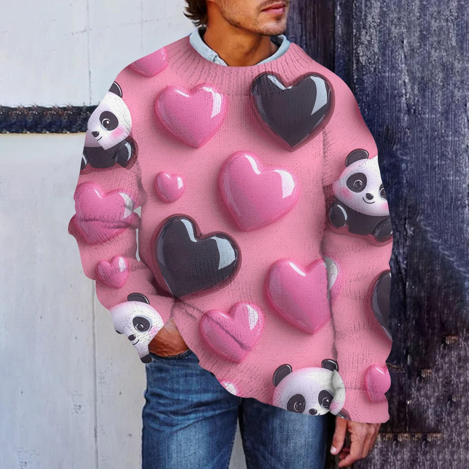 

Мужской свитер с принтом ко Дню святого Валентина, толстовка с круглым вырезом, свободный топ с длинными рукавами L чёрный