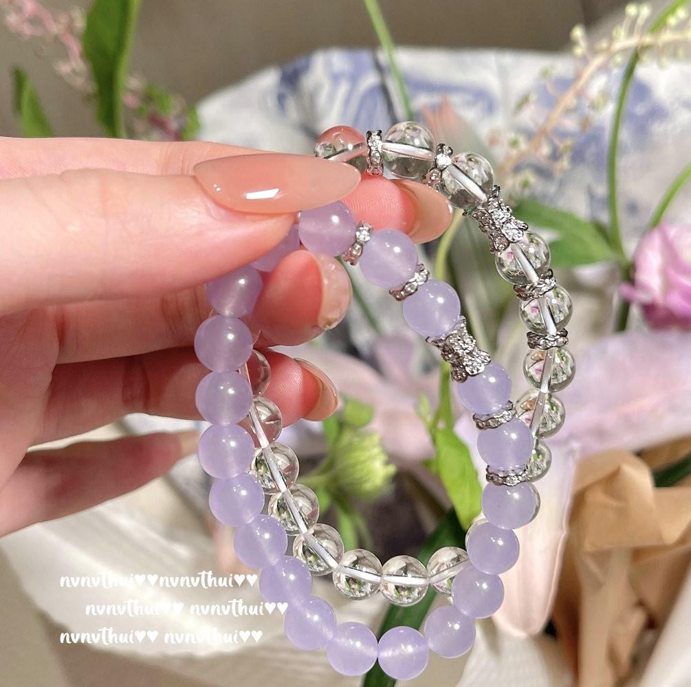 New Chinese Madagascar Purple Chalcedony Beaded Bracelet Concubine Smile Smoke Purple Small Waist Ice Bead Bracelet