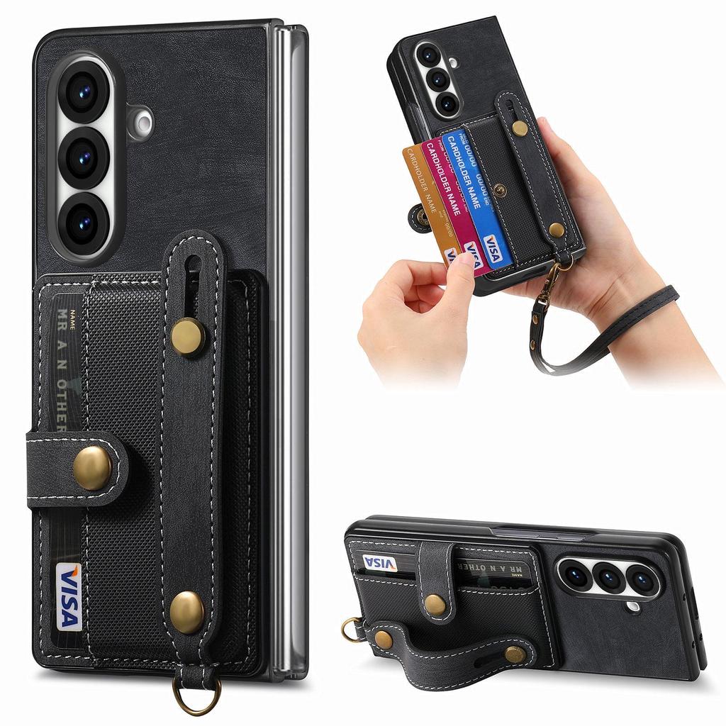 Galaxy Z Fold7 Leather Case with Card Slots - Multifunctional Folding Wallet Protective Cover for Samsung ZFold6