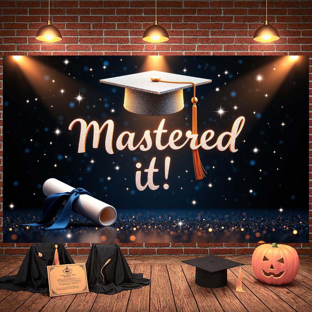 Master's Celebration Background Dark Background Graduation Event Backdrop Graduation Ceremony Banner Academic
