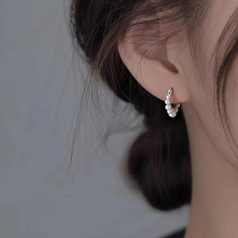 925 Silver Needle Pearl Niche Design Hoop Earrings For Women Classic Jewelry Light Accessories