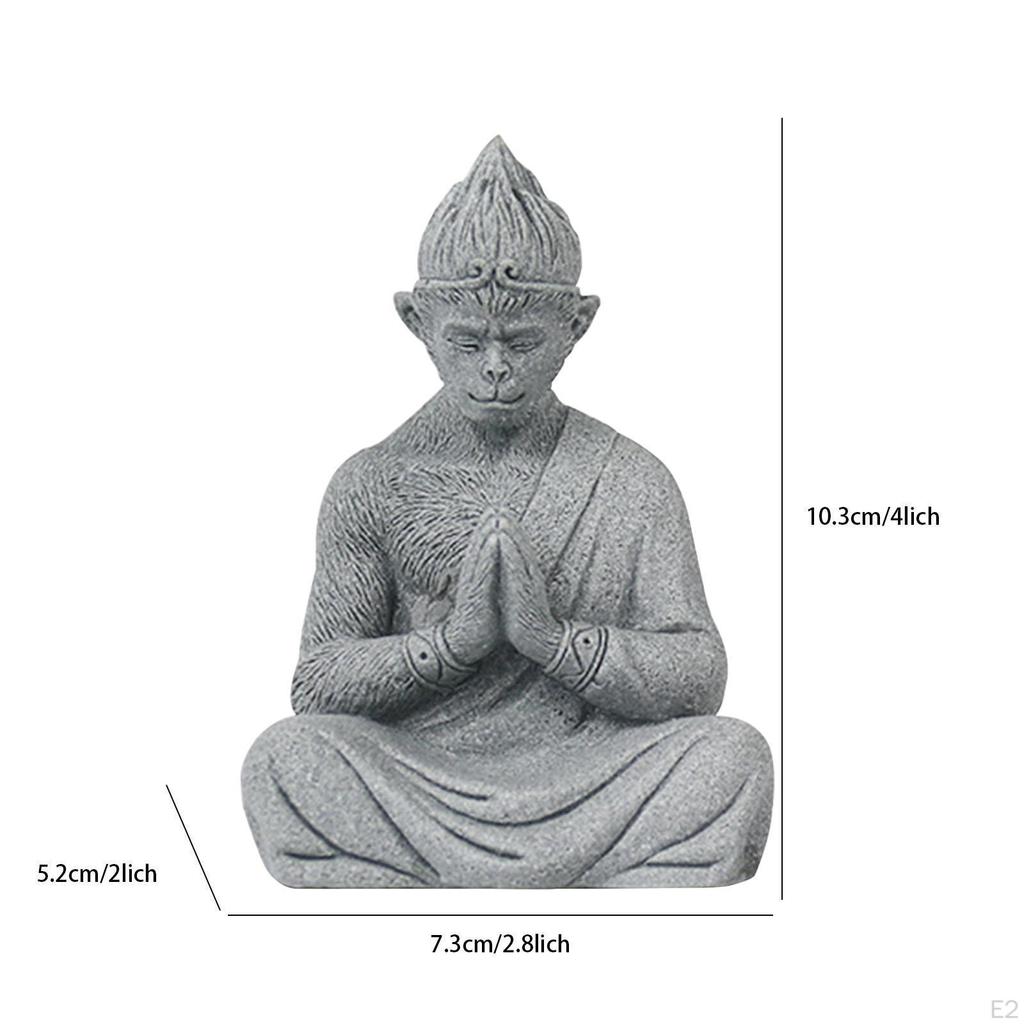 Guan Yin Monkey Buddha Stone Ornament Artwork Feng Shui Collection Chinese Female Sculpture
