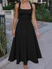 Spring and summer new European and American fashion square collar versatile sleeveless solid color basic dress women's comfortable