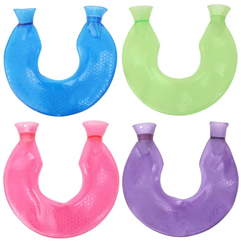 U-Shaped PVC Hot Water Bag Set Hot Compress Neck Guard Water Injection Hot Water Bag with Flannel Cover Washable