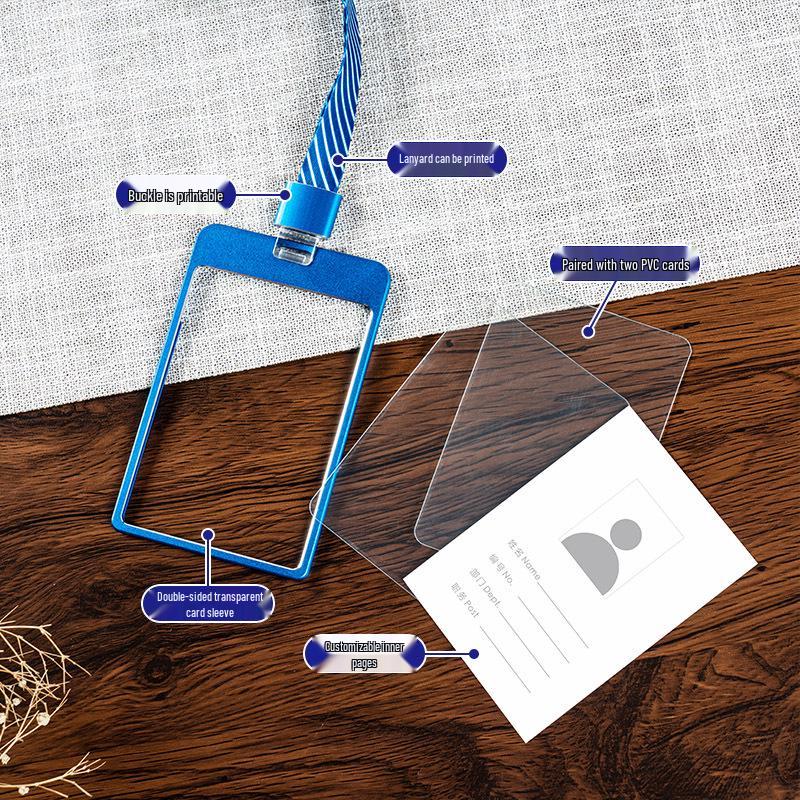 Aluminum Alloy ID Card Holder with Crystal Buckle Lanyard for Employees and Students