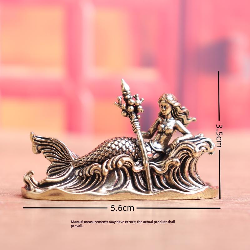 Vintage Brass Mermaid Statue Greek Ocean Goddess Collectible Sculpture Retro Antique Style for Nautical Theme Decor