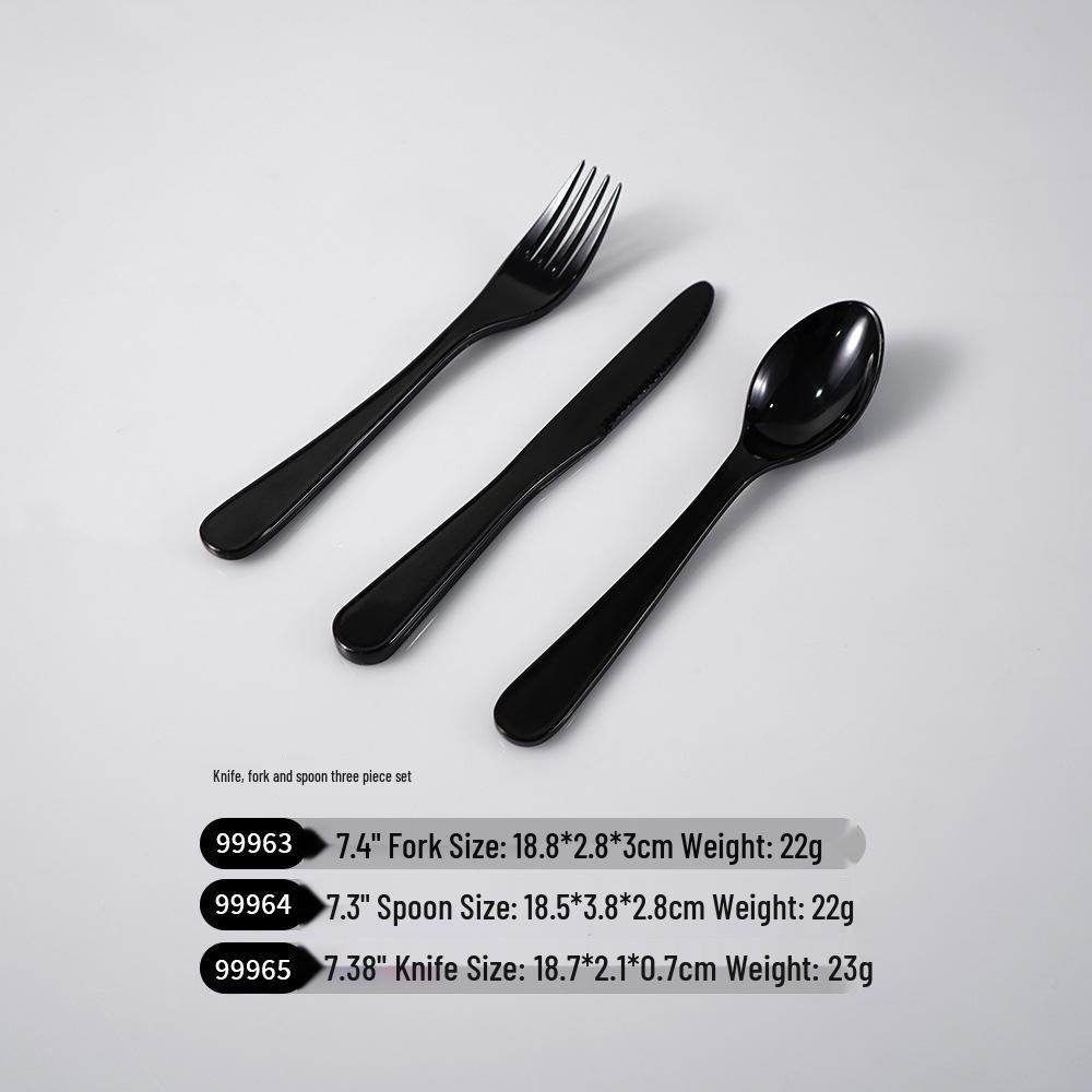Italian Black Melamine Tableware Set: Drop-proof, Child-friendly 3-piece Western Dessert Cutlery - Knife, Fork, Spoon.
