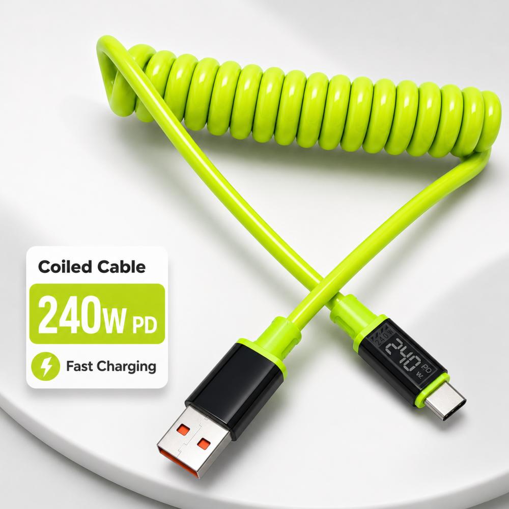 111W Type C To Type C Super Fast Charging Cable Telescopic High Power Charger Cord Spring USB C Cable for Xiaomi iPhone Samsung