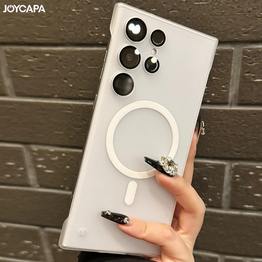 Luxury Thin Frameless Magnetic Wireless Charge For Magsafe Case For Samsung Galaxy S24 S23 Ultra S22 Plus Hard Matte Clear Cover