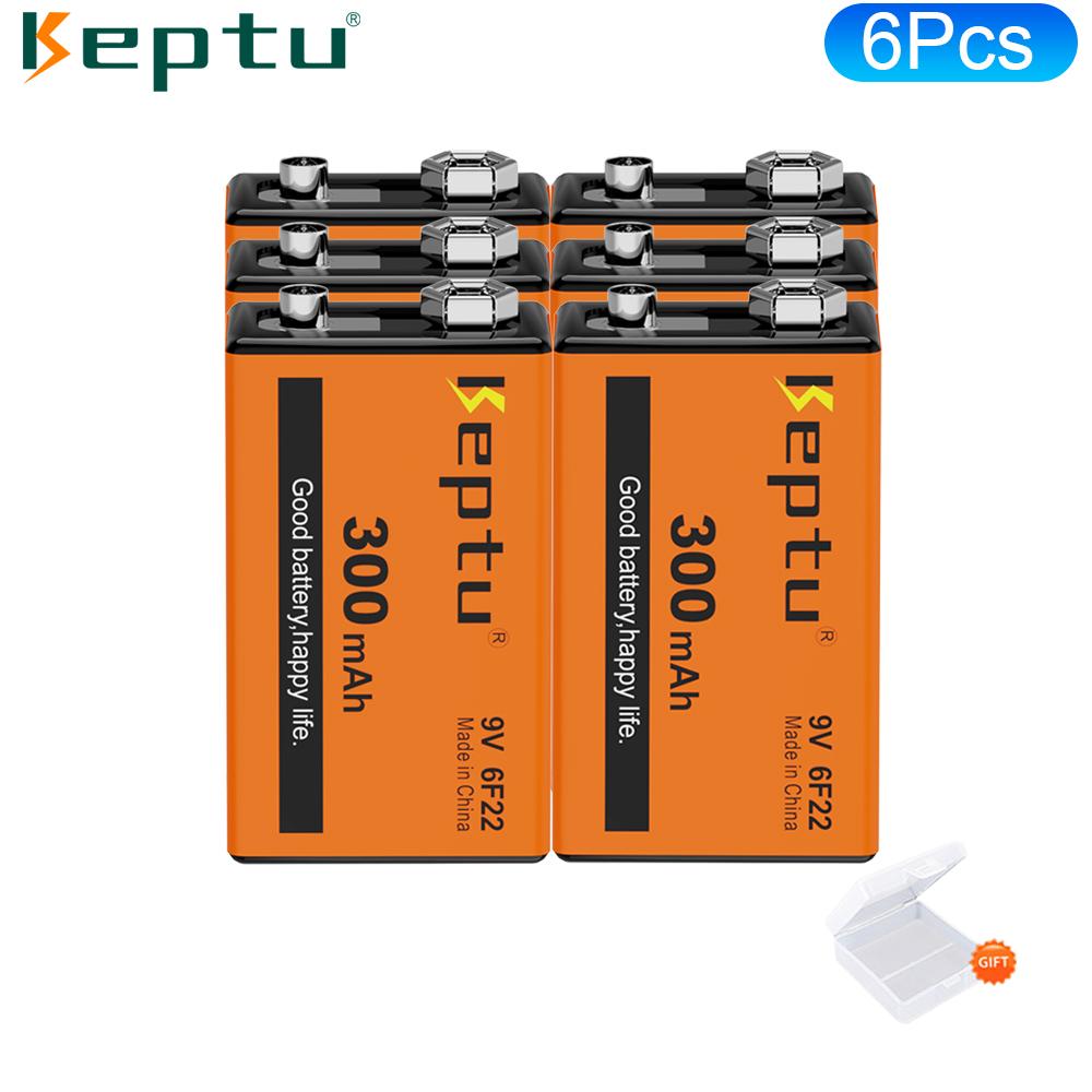KEPTU 9V 300mAh Long-lasting Rechargeable Batteries for Wireless Microphones, Guitars, and Smoke Alarms