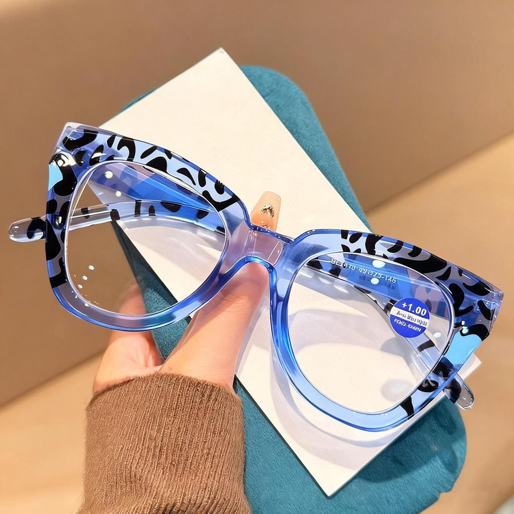 Unisex Übergroße Hochwertige Brille Leopard Print Rahmen Lesebrille für Damen Blau Anti Licht Altersweitsicht Brille