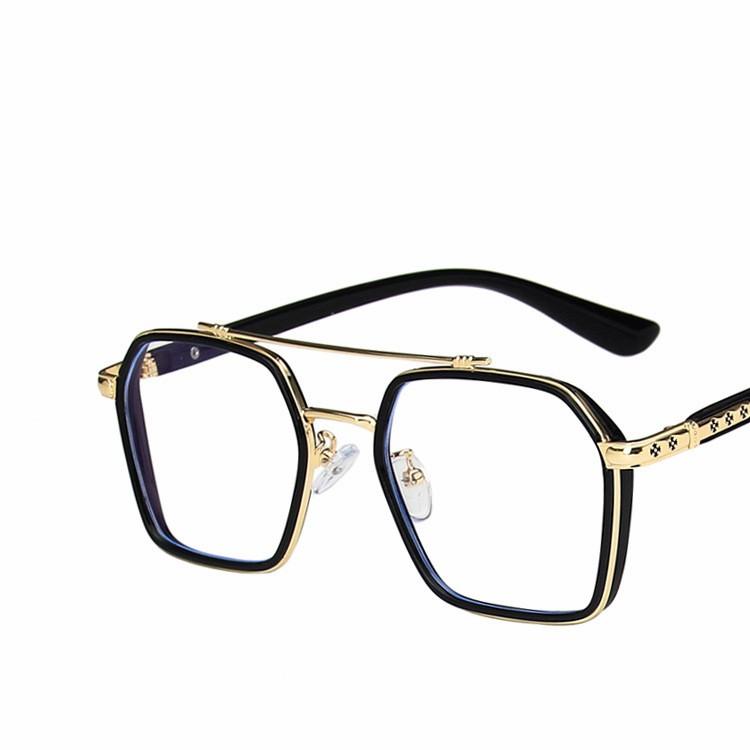 

Double Bridge Square Anti Blue Light Glasses Women Men Metal Matterial Computer Glass Frames Oversize Eyeglasses MYT_0494 Alloy