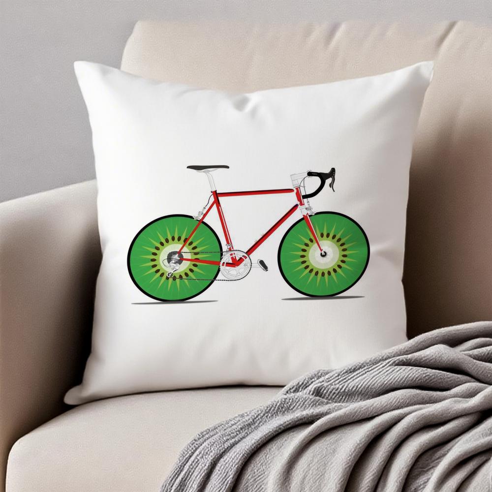 Fresh Fruit Orange Lemon Bicycle Art Cushion Cover Pillowcase Antidustmite Invisible Zipper Short Plush Sofa Cushion