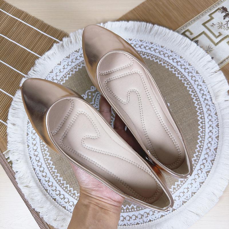 Fashion Flat Shoes for Women 2025 Spring and Autumn New Silver Shallow Mouth Pointed Toe Plus Sized Shoes 42 43 44 Ladies Women