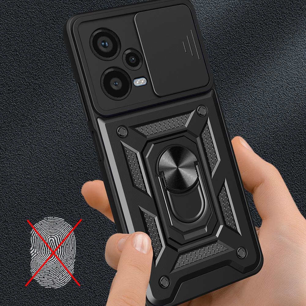 For Xiaomi Redmi Note 12 Pro+ 5G Kickstand Phone Case Slide Lens Protection PC+TPU Phone Cover