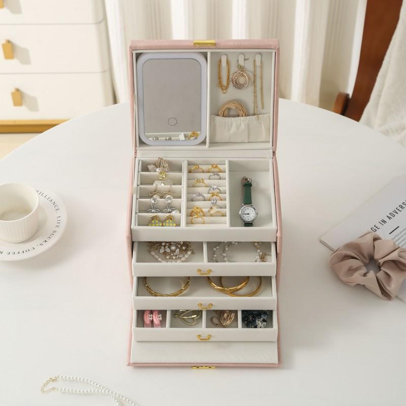 Large Capacity Double Layer Lockable Jewelry Box PU Leather Rings Earrings Necklaces