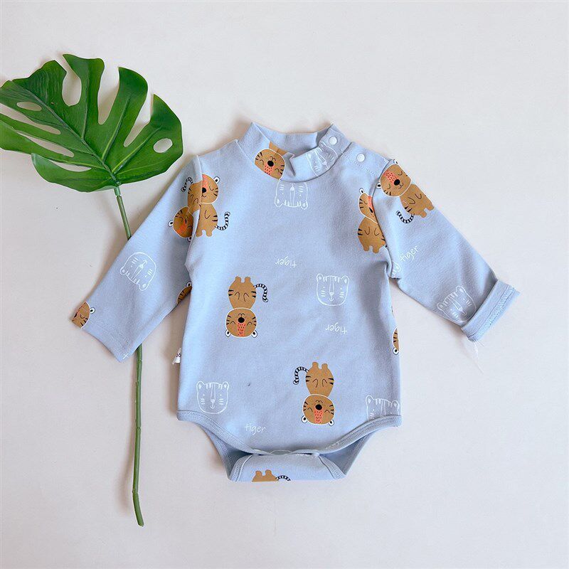 Baby Autumn Loungewear Onesie with Cute Cartoon Print, Long-Sleeve Romper for Boys and Girls