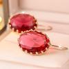 Big Oval Stone Rose Red Crystal Zircon Dangle Earrings for Women Vintage Gold Color Long Hook Drop Earring Wedding Jewelry Gifts