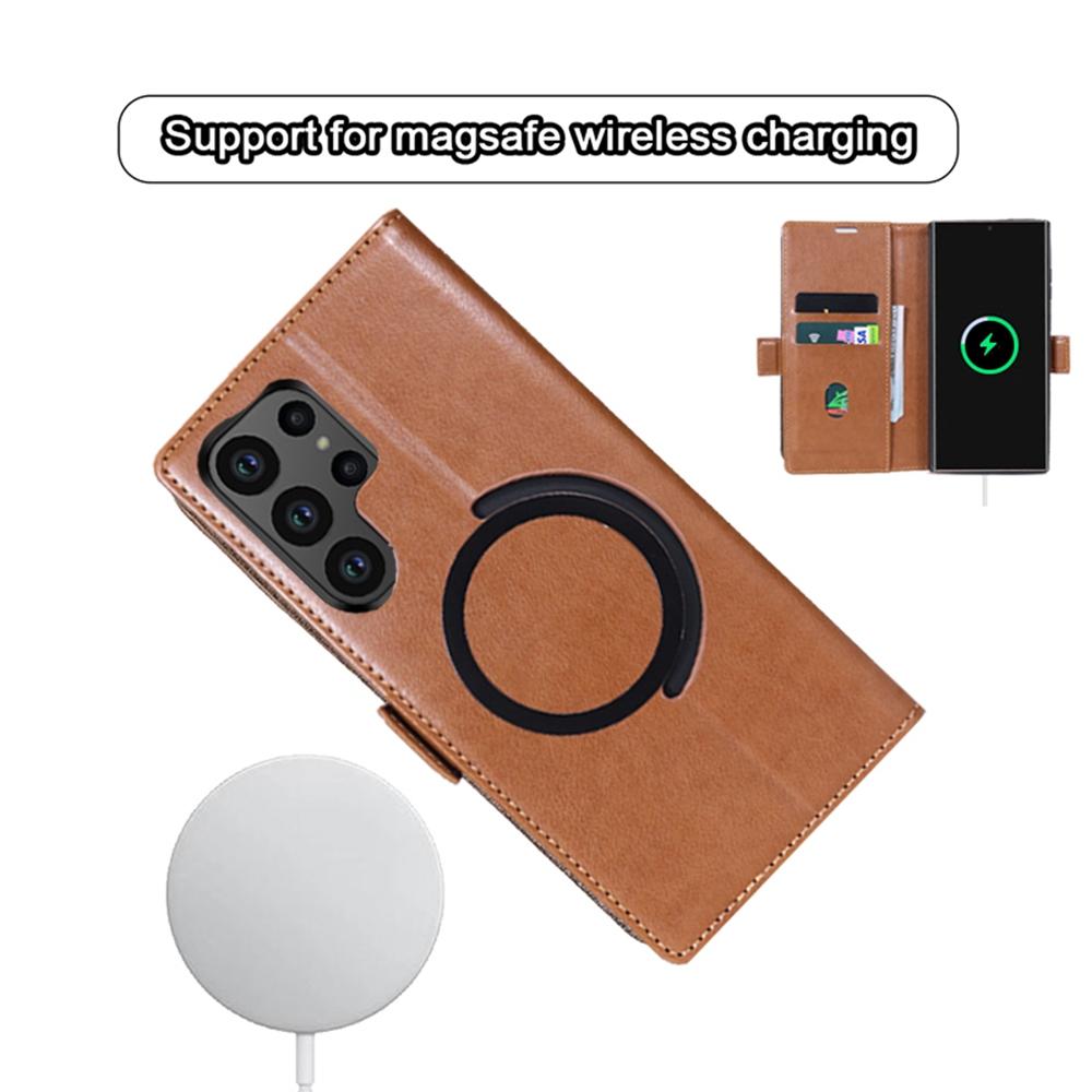 For Samsung Galaxy S25 Ultra Case Compatible with MagSafe Wallet Stand Leather Flip Phone Cover