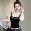 Sexy pure desire ins lace splicing sleeveless back suspender T-shirt women's summer slim spice girl suspender vest women