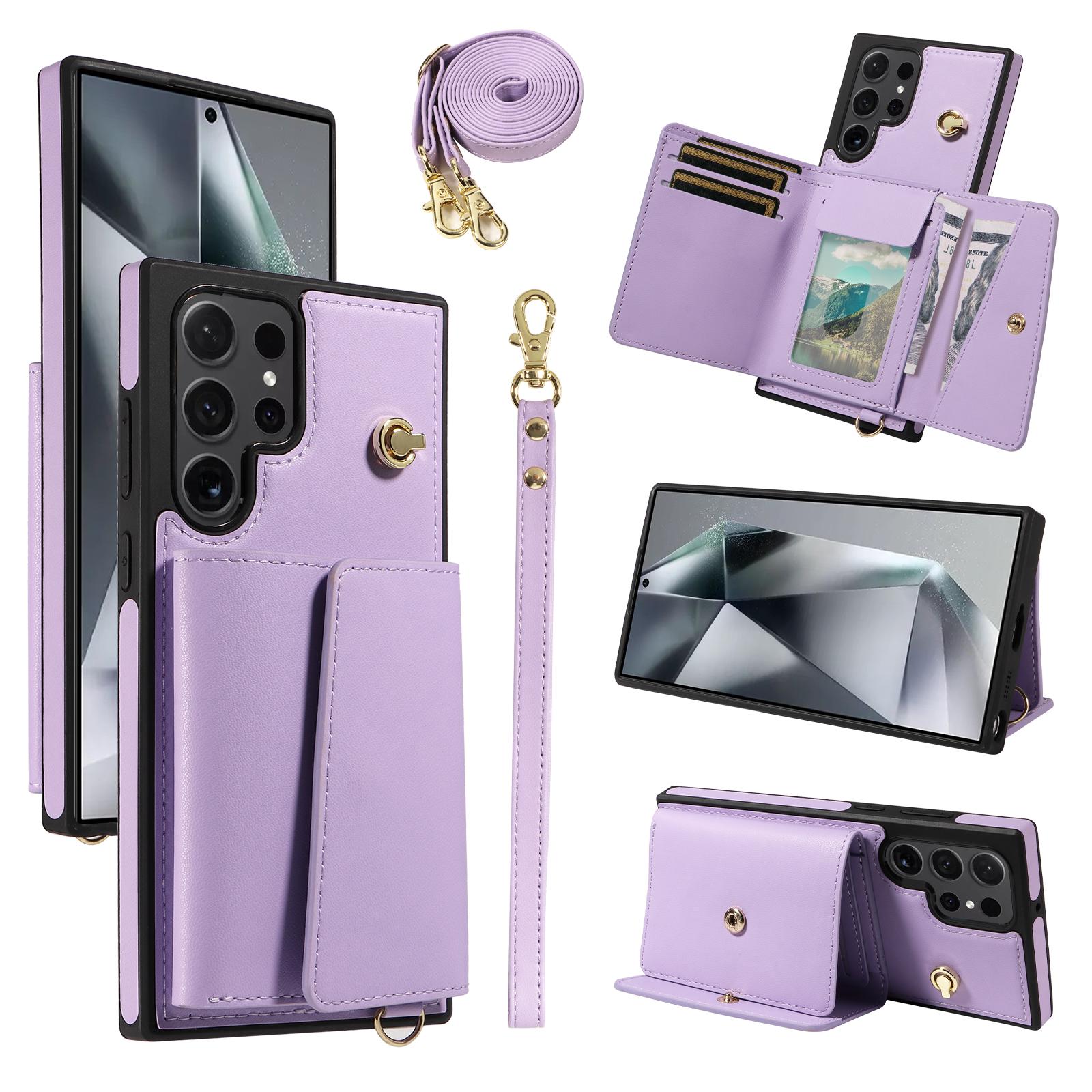 

Чехол-кроссбоди для телефона Samsung Galaxy S25 Ultra, держатель для карт, подставка, ТПУ с кожаным покрытием, мобильная накладка Purple