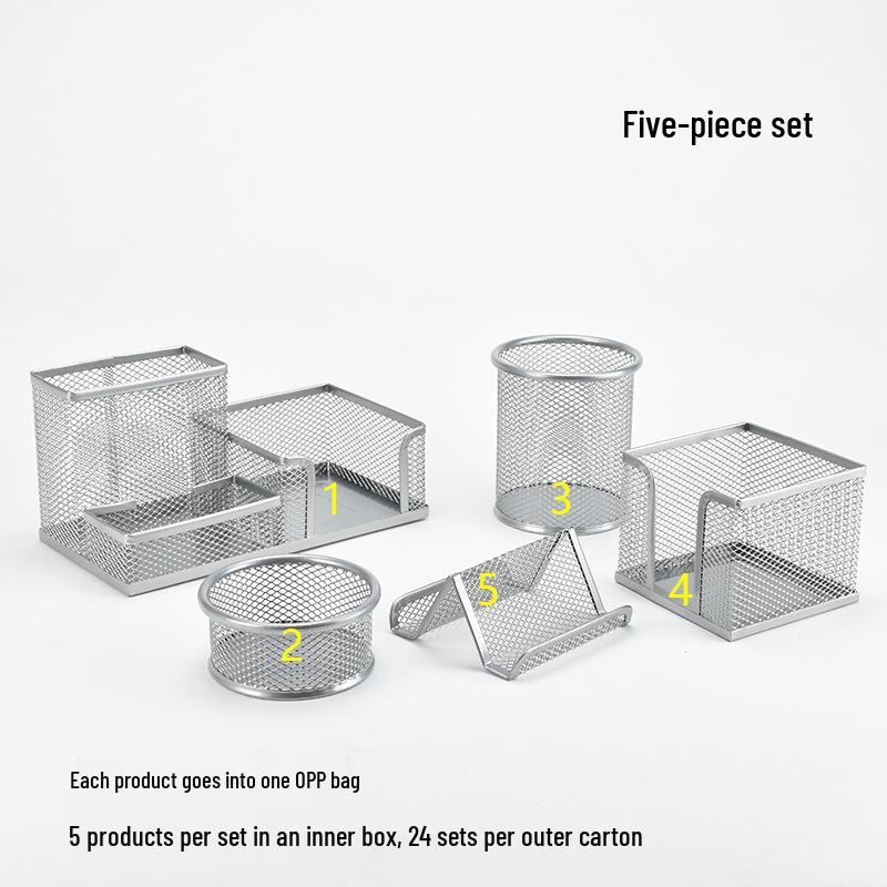 Iron Mesh Multifunctional Pen Holder - Creative Desktop Stationery Organizer for Office & Student Use