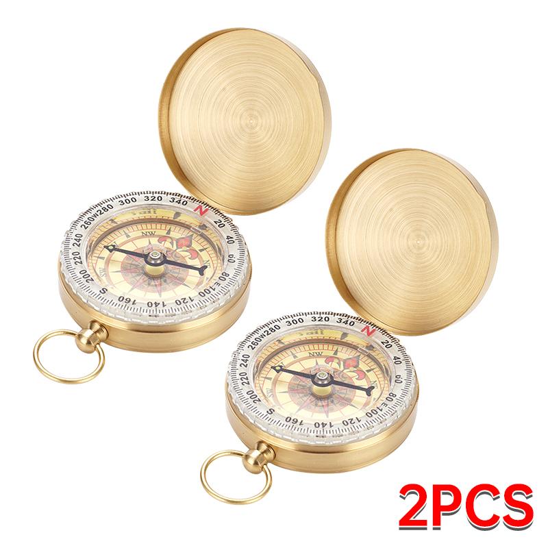 Camping Survival Pocket Compass - Heavy Duty Copper Clamshell Waterproof Glow-in-the-Dark Kids Compass