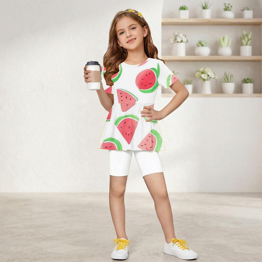 Girls Summer Outfit Short Sleeve Peplum Top with Ruffle Hem and Matching Shorts Set Lightweight Soft Fabric Casual Wear
