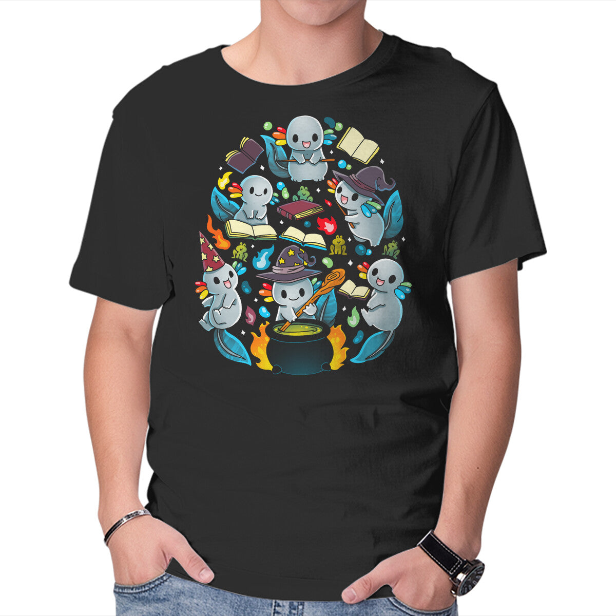 Unisex Crew Neck T-Shirt Magic Axolotls Graphic Short Sleeve Casual Tee S