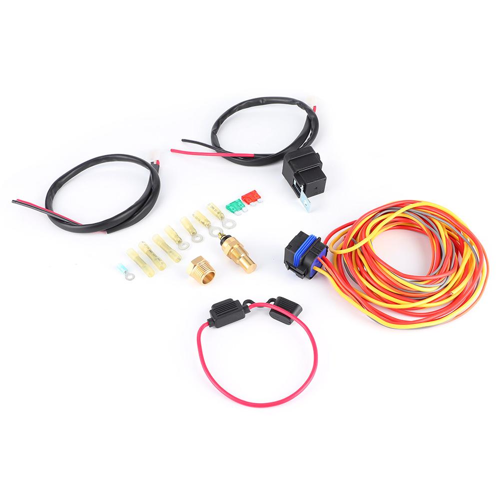 Electric Cooling Fan Wiring Harness Kit Dual Single 165 185 W Thermostat 40 AMP Relay