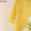 ZANZEA Women Casual Round Neck 3/4 Sleeve Loose Summer Print Dress