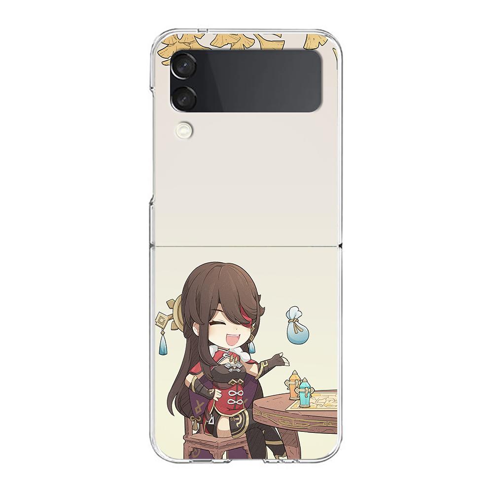 Genshin Impact klee Sayu Qiqi xiao For Samsung Galaxy Z Flip 3 4 5 Hard Folding Clear PC Phone Case For Samsung Z Flip3 Cover
