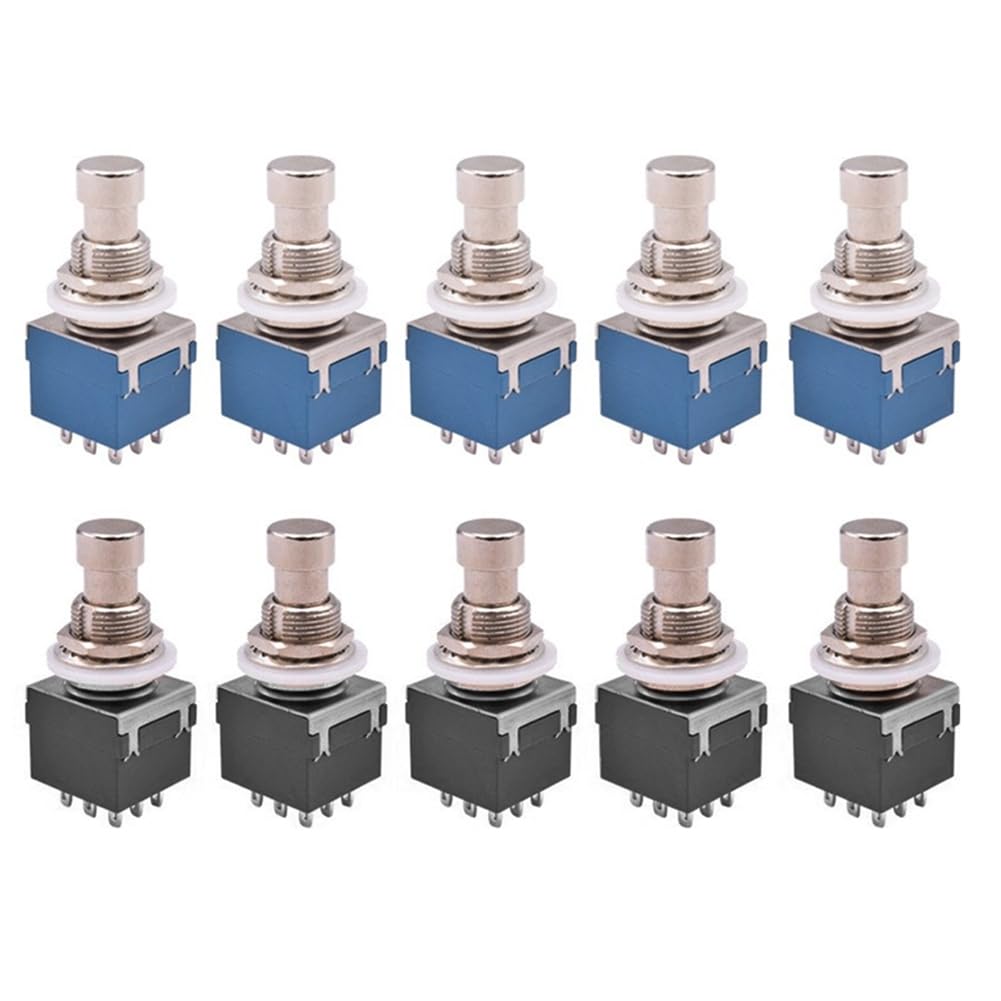 Buerjia 10Pcs 3PDT Guitar Effects Stomp Switch Guitar Foot Switch 9Pin Latching Push Button Switch with Solder Terminals ON-ON
